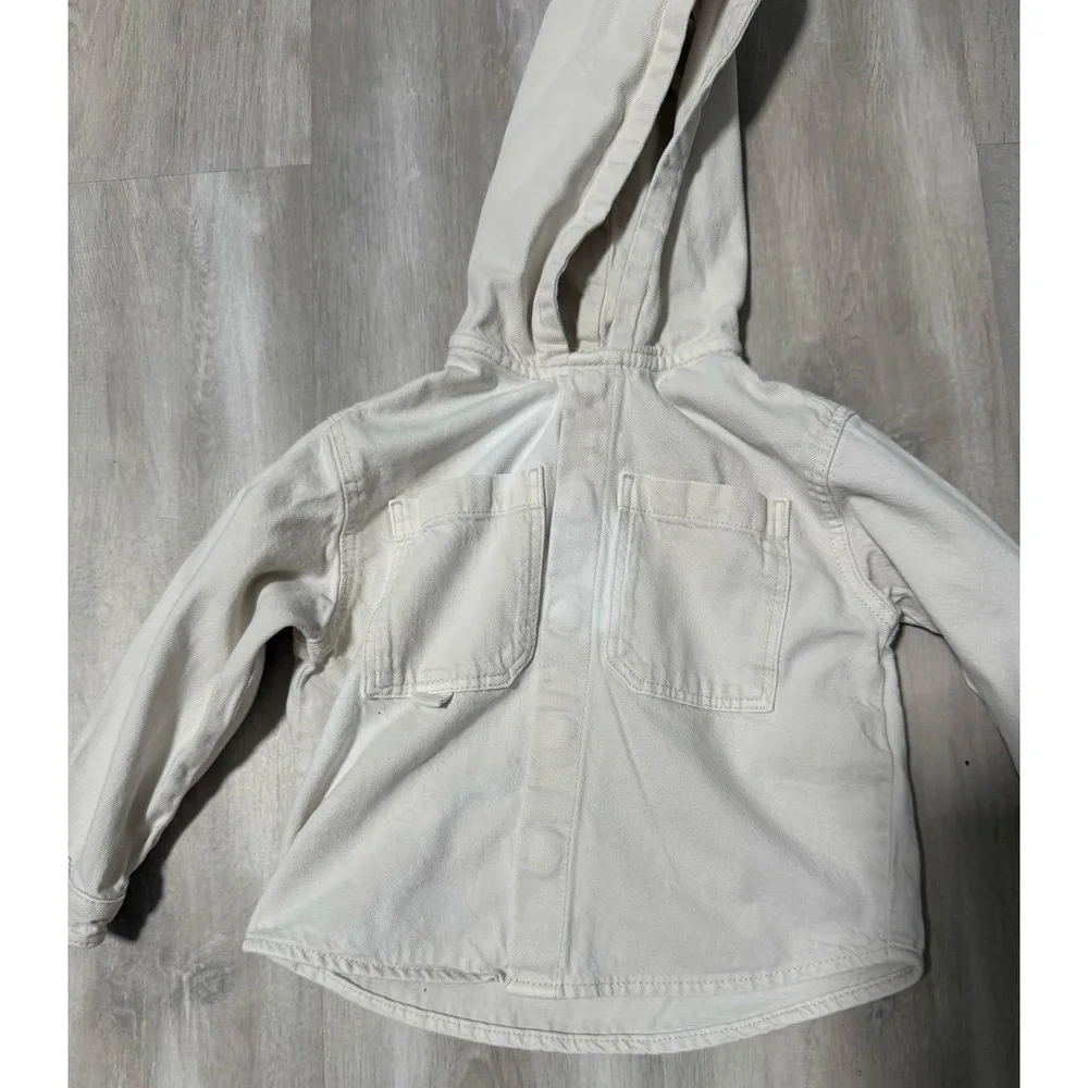 Zara Kids Beige Hooded Utility Jacket Shirt Sz 2 Boys Girls Lightweight Shacket